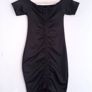 Black Ruched Drawstring Mini Dress